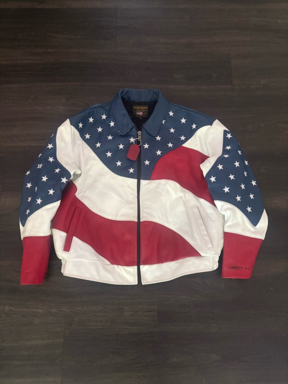 RARE VTG Vanson USA American Flag Leather Jacket Size XXL